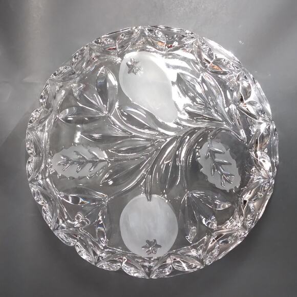 Crystal Cut Glass Fruit Serving Bowl 8.5" Frosted Fruit Pattern Centerpiece MCM - Picture 2 of 10